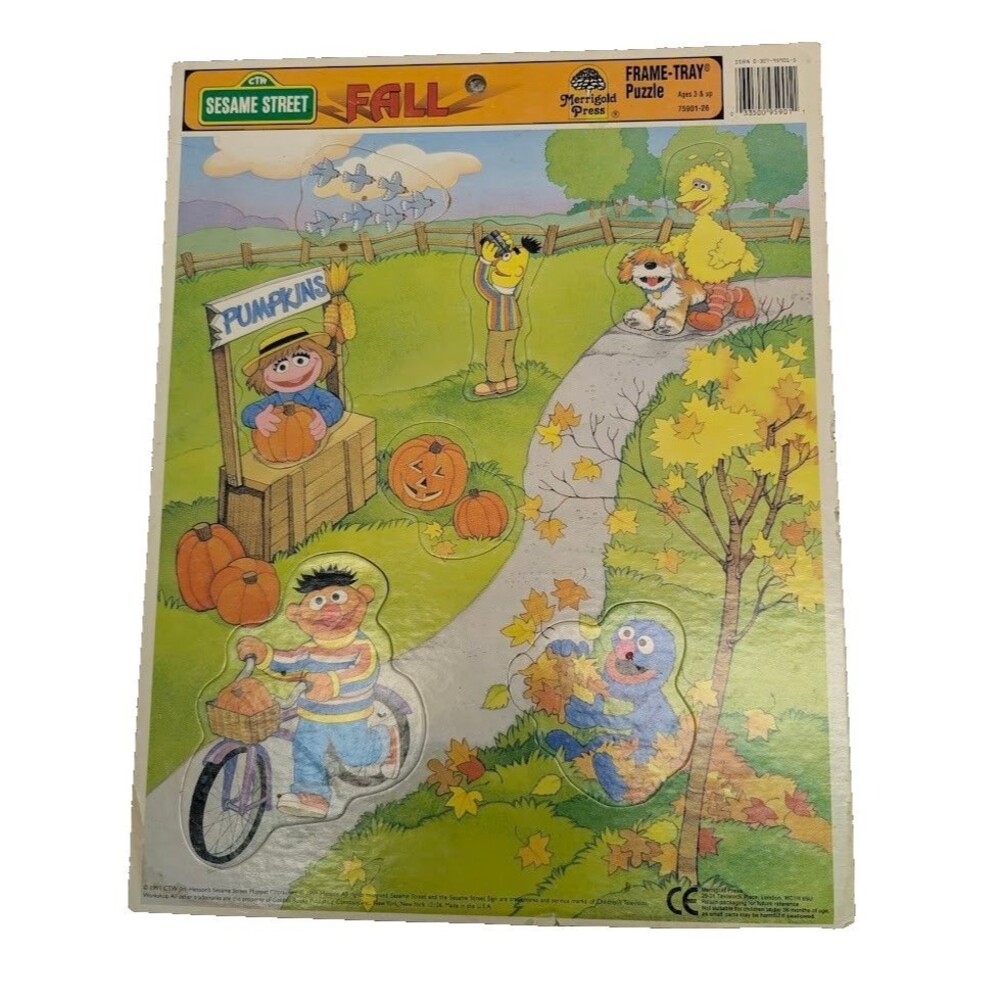 Vintage Sesame Street Fall Themed Frame Puzzle Merrigold Press Big Bird 1991
